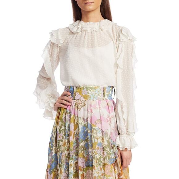 Copied - ZIMMERMANN Super 8 Dot Ruffle Silk blend Blouse - 1 (4-6) - Picture 2 of 5